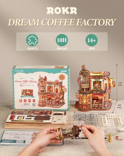ROKR 3D Wooden Puzzle Adult Dream Coffee Factory, Model Kits DIY Gifts for Adults and Teenagers