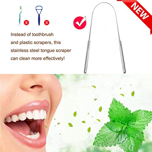 Tongue Scraper, Tongue Cleaner 2 Pack Surgical Stainless Steel Rustproof Tongue Scrapers Effective Reusable Lifetime Scraper for Plaque and Bacteria Removal, Fresh Breath - New