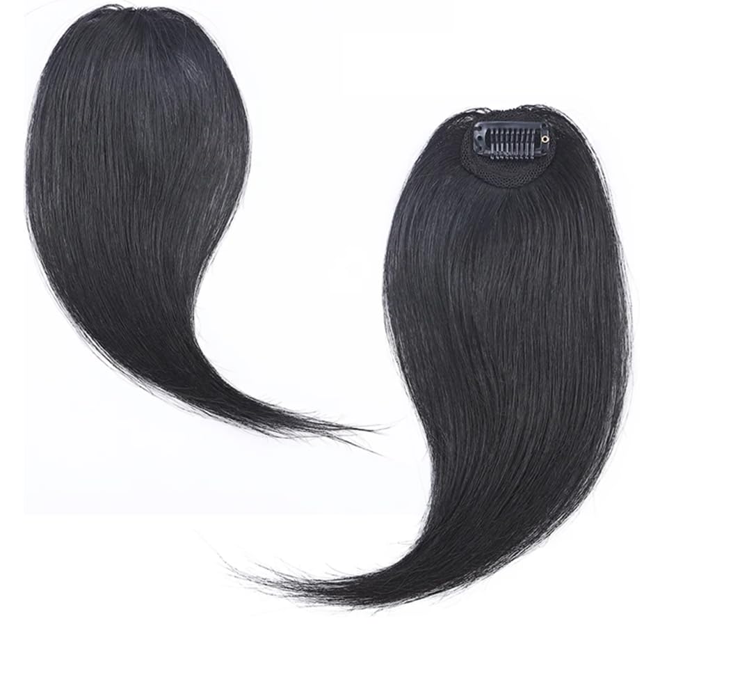 100% Human Hair REMY Full Sweeping Bangs Clip In Side Sweep Fringe - Perm (2 x Blackest Black)