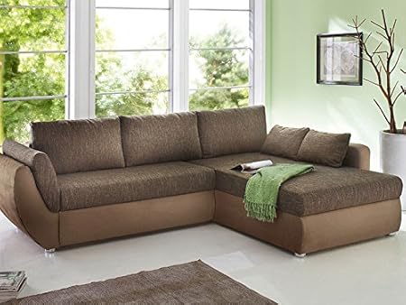 Sofá Tifon 272 x 200 cm, tela de microfibra marrón lava, función ...