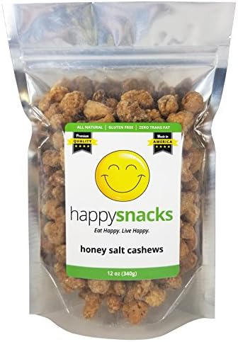 Happy Snacks Honey Salt Cashews - Sweet &amp; Crunchy Candied Cashews Perfect for Snacking, Salads &amp; Desserts - Resealable Pouch (12 oz)