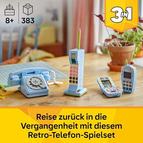 Creator 3in1 Retro Telephone Toy with Rotary Dial - Transforms into a 1980s Model or 2 Mobile Phones from the 2000s - Creative Gift for 8+ Year Old Girls & Boys - 31174