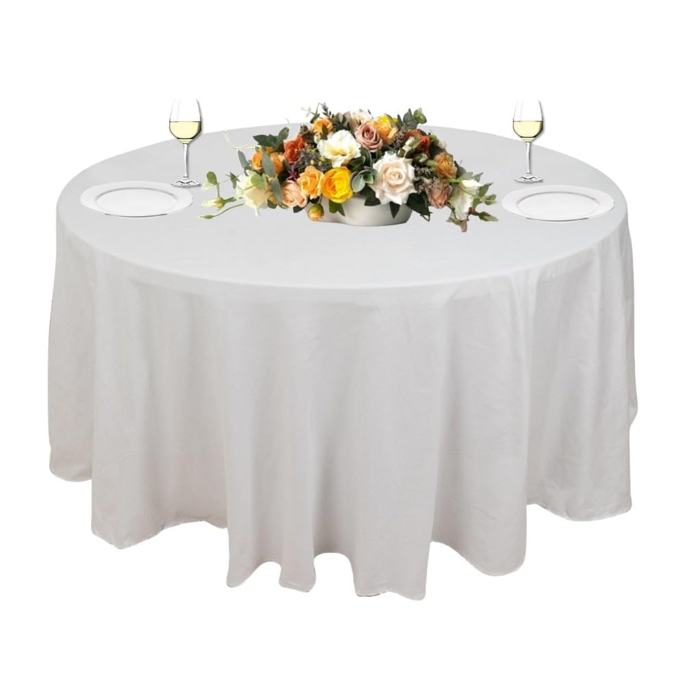 Urby 90'' White Round Tablecloth for 4ft Round Folding Table That Seats 4-6 Guests, Mantel Redondo Para Mesa De 4 Sillas, Ideal for Home or Events Such as Cocktail Party.