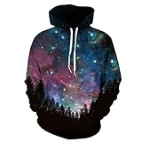 SAYM Unisex Simulation Printing Galaxy Pocket Hooded Sweatshirt