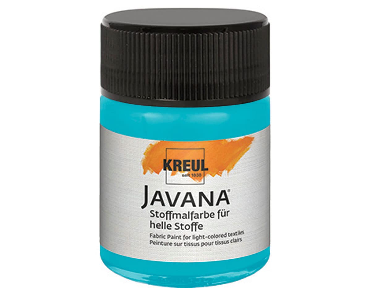 Kreul 91916 - Javana Fabric Paint for Light Fabrics, 50 ml Glass in Turquoise Blue, Supple, Water-based Paint with Creamy Character, Penetrates Deep Fibre, Washable After Fixation