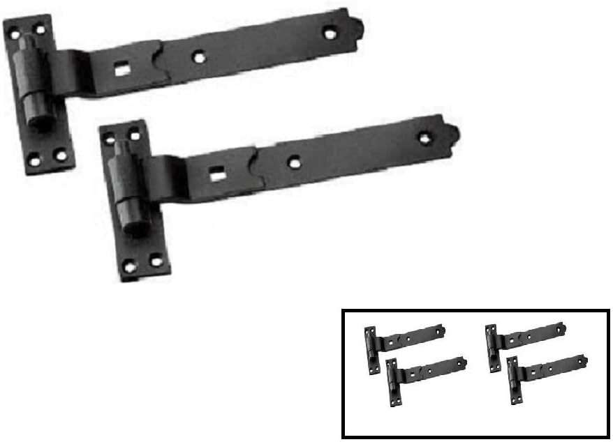 Gate Hinges Cranked 250mm 10" 2 x Pair Black Heavy Duty Hook and Band