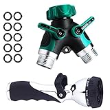 2 Way Y Hose Splitter. [BONUS] Premium Hose Nozzle / Metal Garden Hose Sprayer by Hello Garden. [BONUS] 10 Washers. 9 Settings Nozzle, Ergonomic Grip, Tough Chrome Finish, Fatigue-Free Flow Control