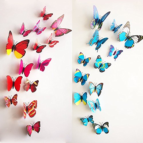 AmaonmÂ® 96pcs 8 Packages 3d Butterfly Wall Stickers Murals Removable DIY Butterflies Wall Decals Wall Art Decor for Kids Babys Boys and Girls Bedroom Living Room Office Classroom (Rose&blue)