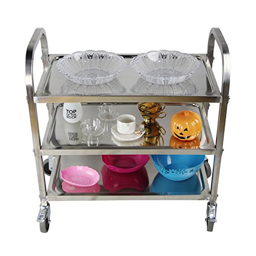 PANO 3 Shelf Stainless Steel Utility Cart with Wheels Service Cart for Kitchen Restaurant Bar, 220lb Capacity