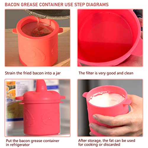 Silicone Bacon Grease Container with Fine Mesh Strainer,1 Cup/8 OZ