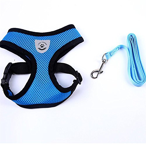 Simayixx Vest Mesh Harness and Leash for small dogs&cats, Adjustable and comfortable (M, Blue)
