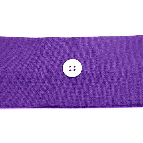 Headband with Buttons for måsk, Non Slip polyester Head Wrap for Yoga, Running, Sports, Style Hair Band Hair Hoop for Women, Men (Headband-Purple 5pcs)