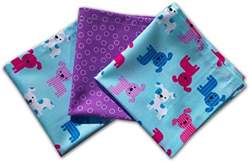 FUNKINS Reusable Cloth Napkins for Kids, 12"x12" Soft Cotton Napkins, Perfect for Lunchboxes, Set of 3, PUPPIES BLUE