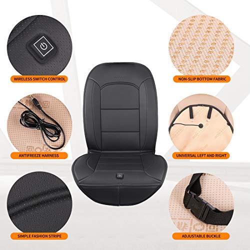 LARROUS Car Leather Heated Seat Cushion with Pressure-Sensitive Switch and Overheat Protection Thermostat,for Car,Office Chair,Home and More(12Volt,Black) (Luxury)