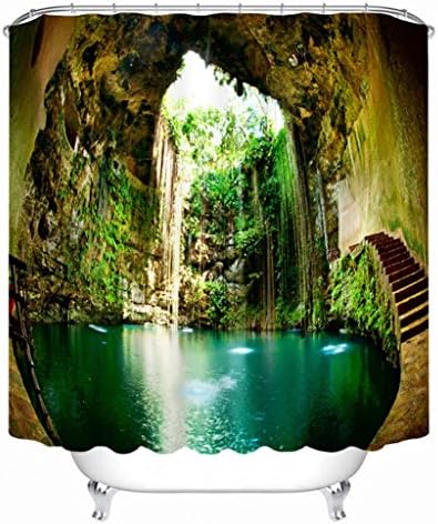 GFYWZ 3D Shower curtains Water hole Waterfall Three dimensional Digital printing Polyester Fabrics Waterproof and mildew Bathtub Thickened Hanging curtain , wide 150cm high 180cm