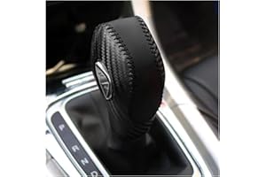 DEYTOP Gear Shift Knob Cover for Fusion/Escape/Focus/Fiesta Auto Leather Shifter Knob Trim for EcoSport/Transit/C-Max Accessories (Carbon Fiber with Black Stitches)