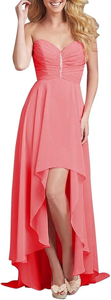 FTSOP Women's Chiffon Sweetheart Bridesmaid Dress Long Asymmetrical Prom Evening Dress Strapless Burgundy