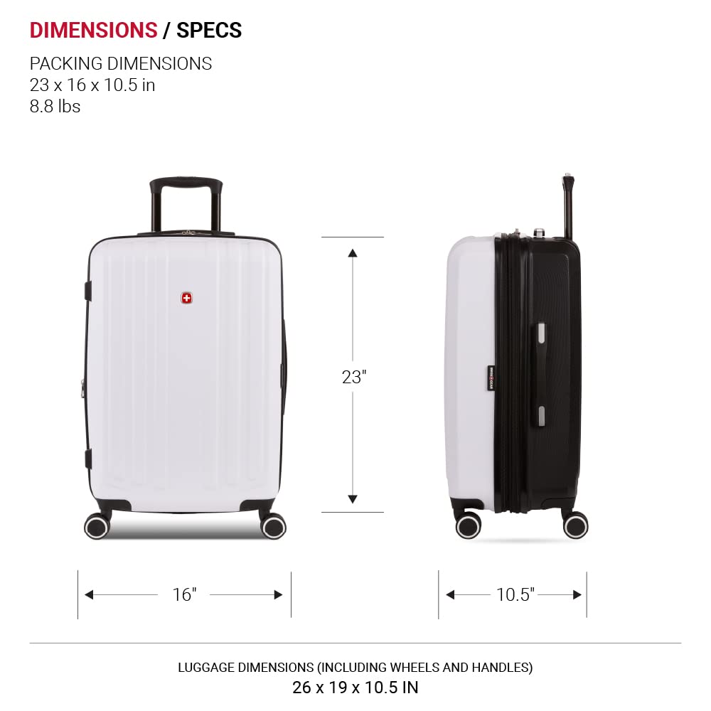 SwissGear 8028 Hardside Expandable Spinner Luggage, Black/White, Checked-Large 28-Inch