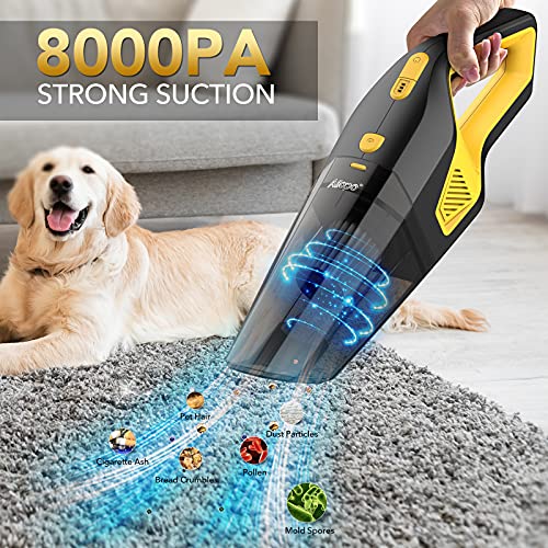 Handheld Vacuum, Cordless Handheld Vacuum, Rechargeable, 8000PA Strong Suction for Home and Car Cleaning, Yellow