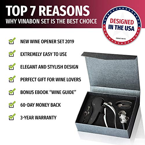 VINABON Wine Opener New Model 2019 - Lever Wine Opener Kit - Manual Wine Bottle Opener Set - Fast Rabbit Corkscrew Wine Openers - Easy Cork Screw Wine Set - Wine Cork Remover Tool - Ebook Wine Guide