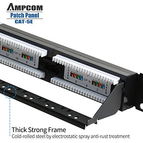 AMPCOM Premium Series CAT5/5e Patch Panel,15μ Gold Plated,1U 24-Port Rackmount or Wallmount Punch Down Patch Panel,Cable Management Panel,Label Board,RJ45,568A 568B - Thumbnail 4
