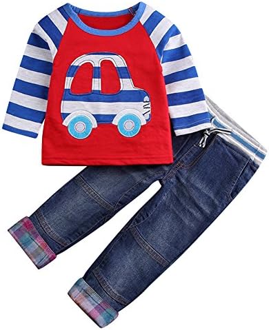 Le SSara kids Boys Autumn Cartoon Car &amp; Bear T-shirt &amp; Jeans 2pcs Suit Sets (18-24 months, A-car)