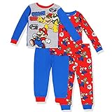 Super Mario Boys 4 piece Pajamas Set (6, Game On Blue/Red)