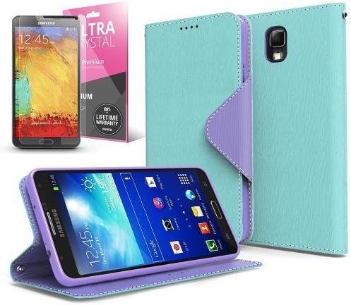 Mint / Lavender Samsung Galaxy Note 3 Wallet Case; Best Design with Coolest Premium [PU/Faux Leather] with Stand Feature and Magnetic Flap Closure; Functional Fashion Slim Wallet Case Cover for Galaxy Note 3 (Release Date); Supports Samsung Note 3 Devices From Verizon, AT&T, Sprint, and T-Mobile …