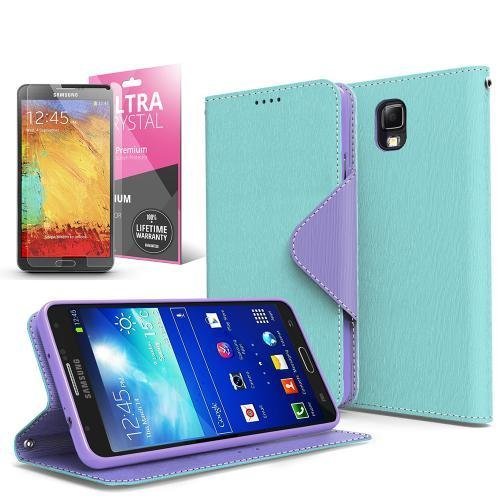 Mint / Lavender Samsung Galaxy Note 3 Wallet Case; Best Design with Coolest Premium [PU/Faux Leather] with Stand Feature and Magnetic Flap Closure; Functional Fashion Slim Wallet Case Cover for Galaxy Note 3 (Release Date); Supports Samsung Note 3 Devices From Verizon, AT&T, Sprint, and T-Mobile …
