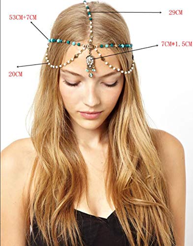 Chargances Women Halloween Head Chain Goddess Head Chain Hair Jewelry Matha Patti Prom Wedding Gem Tikka Bridal Headdress Bohemia Headband Fashion Forehead Jewelry for Women and Girls - Thumbnail 2