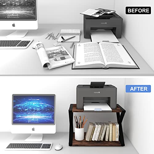 CALASK Desktop Printer Stand with Storage 2Tier Wood Under Desk