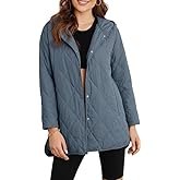 ACWUMU Women's Winter Quilted Jackets Casual Long Sleeve Diamond Puffer Hooded Jacket Button Outerwear Coats with Pockets