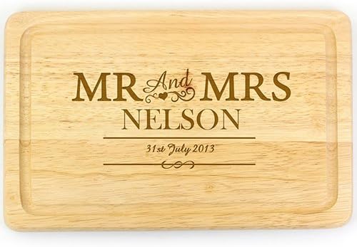 Personalised Laser Engraved Mr & Mrs Rectangle Wooden Chopping Board