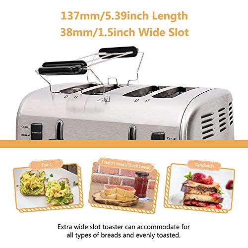 4 Slice Toaster,Extra Wide Slot Stainless Steel Toaster,Retro Small