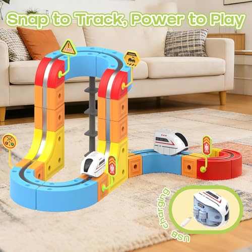 ORCHID M® Magnetic Train Set for Kids, 114 PCS 3D Infinity Flexible Race Track Toys with Infinity Magnetic Cars Electric Set, DIY Cube Track Building Toys,Train Sets for Boys Girls Gifts (1pcs Train)