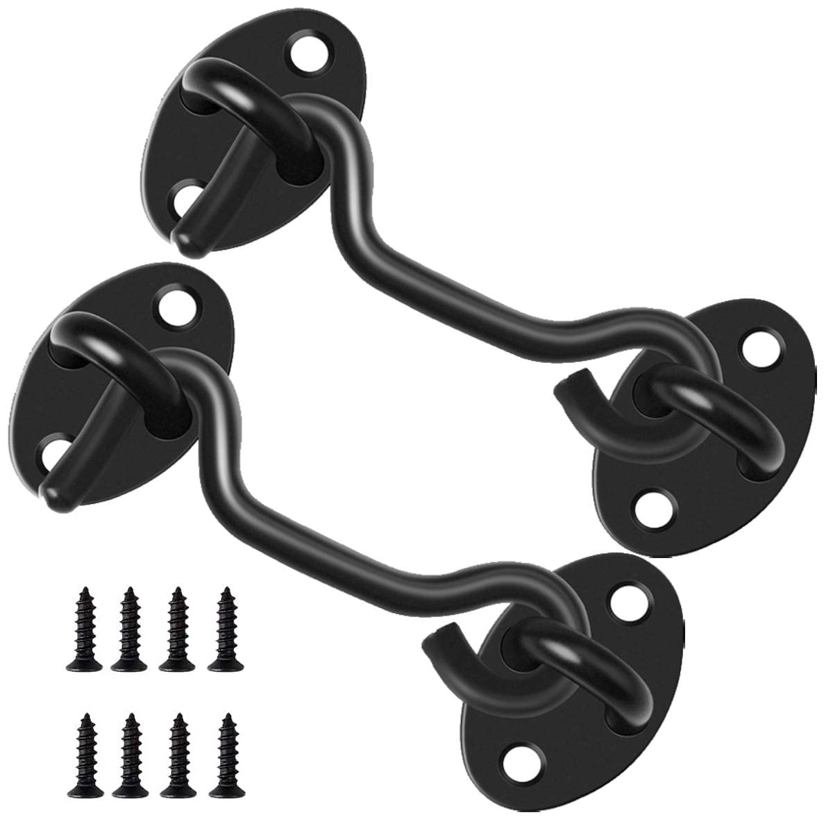 lohey 2PCS Hook and Eye Latch, 4 Inch Gate Latch Door Locks for Bedrooms, Stainless Steel Door Latches for Internal Doors, Shed, Garden, Patio, Door (Black)