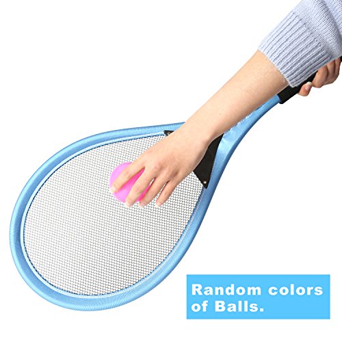Pack of 2 26'' Badminton Tennis Rackets Kit with 2 Balls Junior Sports Elastic Mesh Badminton Racquets Set for Kids Outdoors Play Game Toy(9376A-Blue)