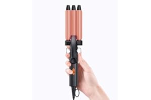 CIVEYA Mini Crimper Hair Tool for Short Hair 1/2 Inch, Small Hair Crimper for Tight Beach Waves, 3 Barrel Hair Waver with Argan Oil Infused, Waver Hair Tool, Mini 3 Barrel Curling Iron, Rosegold