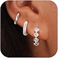 Rotnso Gold Hoop Earrings Set for Women Trendy, 14K Real Gold Plated Chunky Hypoallergenic Small Diamond Cartilage Hoops Cute Cubic Zirconia Dangle Stud Earrings Jewelry Gifts
