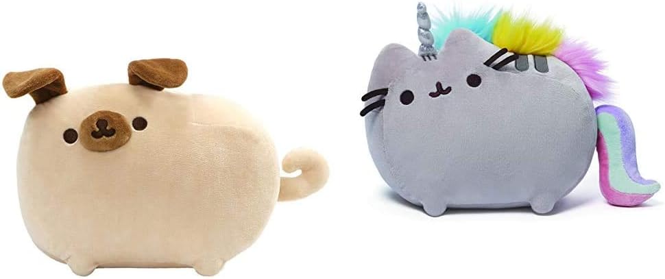 GUND Pusheen Pugsheen Stuffed Plush Dog with Poseable Ears, Tan, 9.5" Bundle Pusheenicorn Plush Stuffed Animal Rainbow Cat Unicorn, 13"