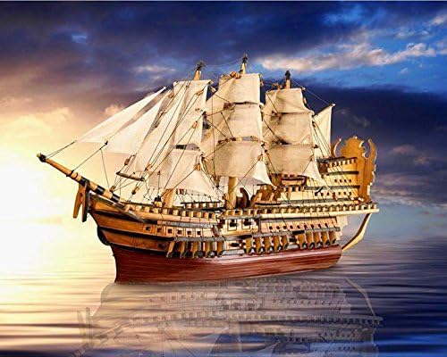 Girooms 5D Diamond Painting Full Drill Old Sailing Boat Diamond Painting by Number Kits for Wall Decoration