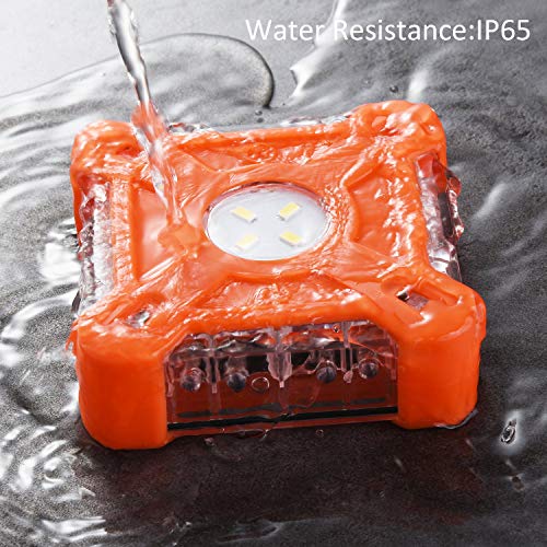 SlimK LED Car Flares Road Emergency Safety Disc Roadside Flasher Square Upgraded Version Dual Button Instant Off 4 Packs with Storage Box