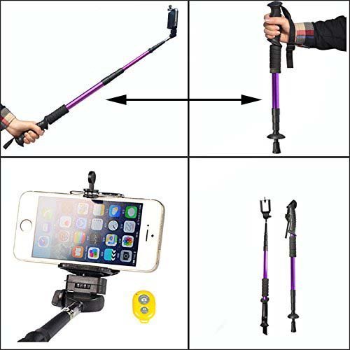 Newomark Dual Use Extendable Aluminum Hiking Trekking Pole Stick Selfie Monopod With 1/4'' Monopod Head for Phone Holder for iPhone 6 iPhone 6 Plus iPhone 5 5s 5c iPhone 4 4s Samsung Galaxy s2 s3 Note 2 Note 3 With Bluetooth Remote Shutter (Purple)