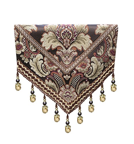 MAGILONAHome Tablecover Bead Decorative Europe Luxurious Cotton Linen Velvet 3D Relief Embroidered Floral Pattern Table Runner Dining Party 13x83 in (Coffee)