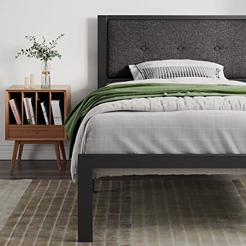 SHA CERLIN Twin Size Bed Frame with Upholstered Headboard, Platform Bed