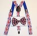 Unisex Awesome British Flag Union Jack Bowtie and Suspenders Set