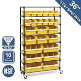 Seville Classics Commercial 8-Tier Black/Yellow NSF 24-Bin Rack Storage System