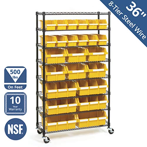 Seville Classics Commercial 8-Tier Black/Yellow NSF 24-Bin Rack Storage System