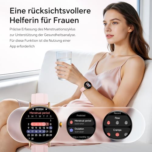 Gydom Women's Round Smartwatch 1.27 Inch Smart Watch with Phone Function, Fitness Watch with SpO2 Heart Rate Stress Calories Sleep Pedometer, 100+ Sports Modes IP68 Waterproof Sports Watch for iOS