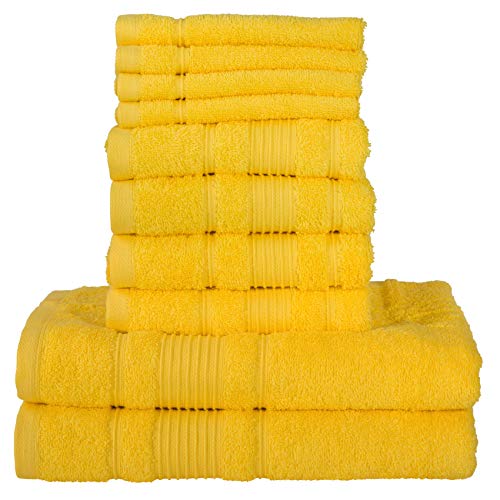 Qute Home Towel Set; Bath Towels, Hand Towels and Washcloths | Spa & Hotel Towels Quick Dry 100% Turkish Cotton Towel Sets for Bathroom, Shower Towel (Yellow, Towel Set - Set of 8) - Thumbnail 6